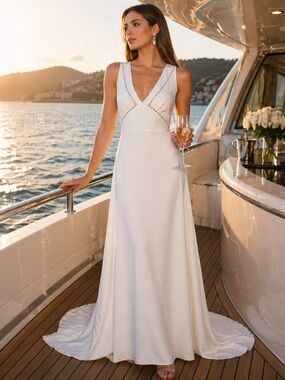 Sachin & Babi | Astor Ivory Pearl Embellished Formal Gown Size 8 NEW NWT $1,100